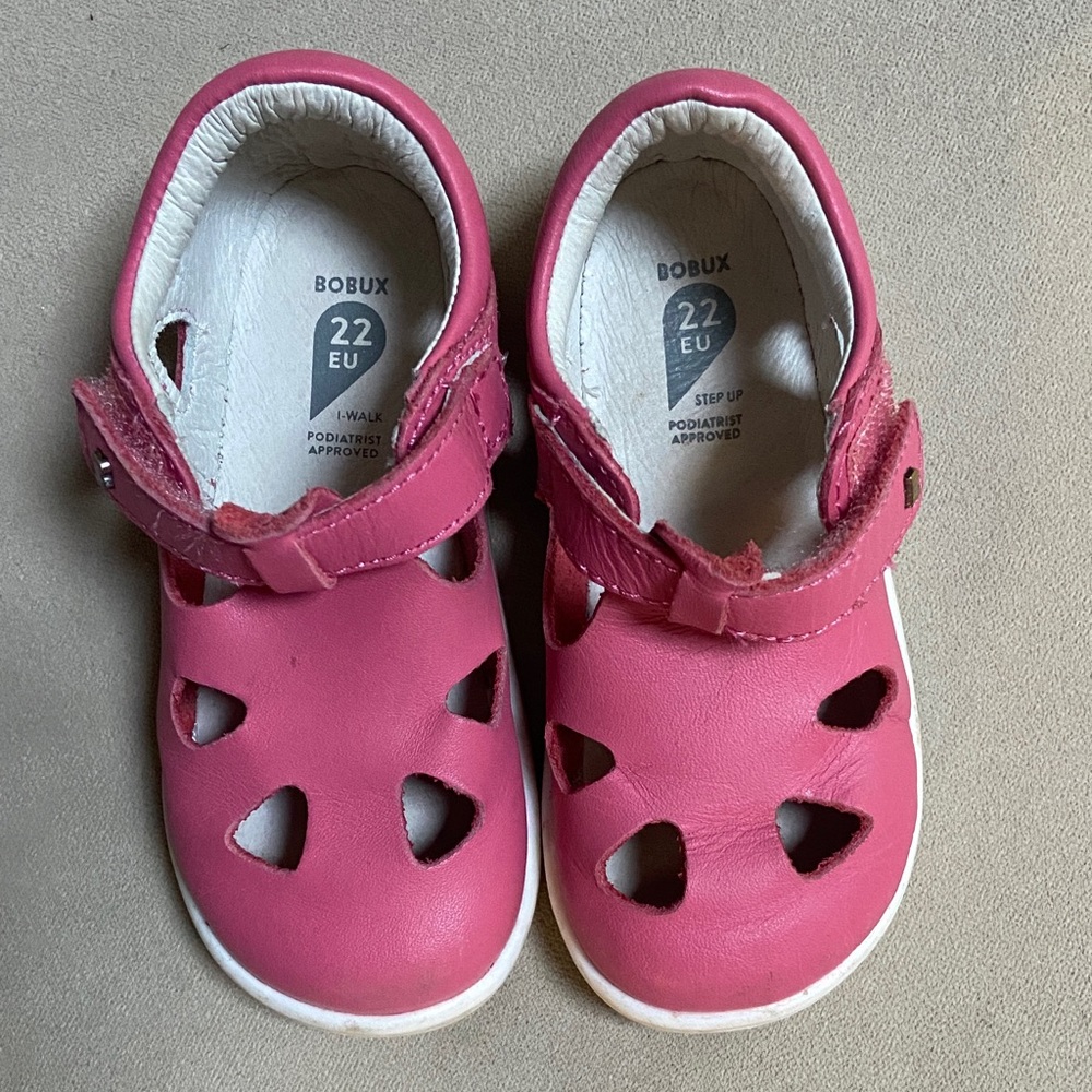 Bobux Pink Baby Walker Sandals with Heart Cutouts